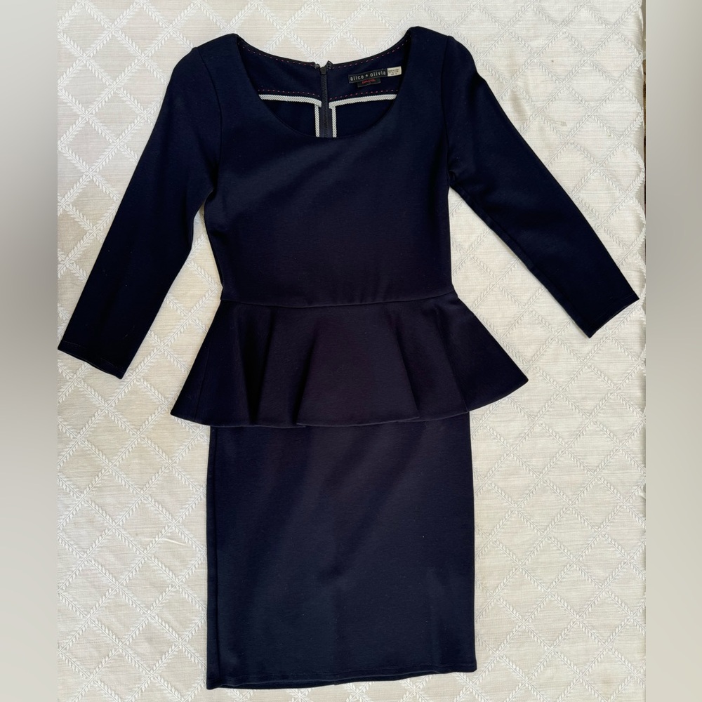 ALICE AND OLIVIA Peplum navy dress